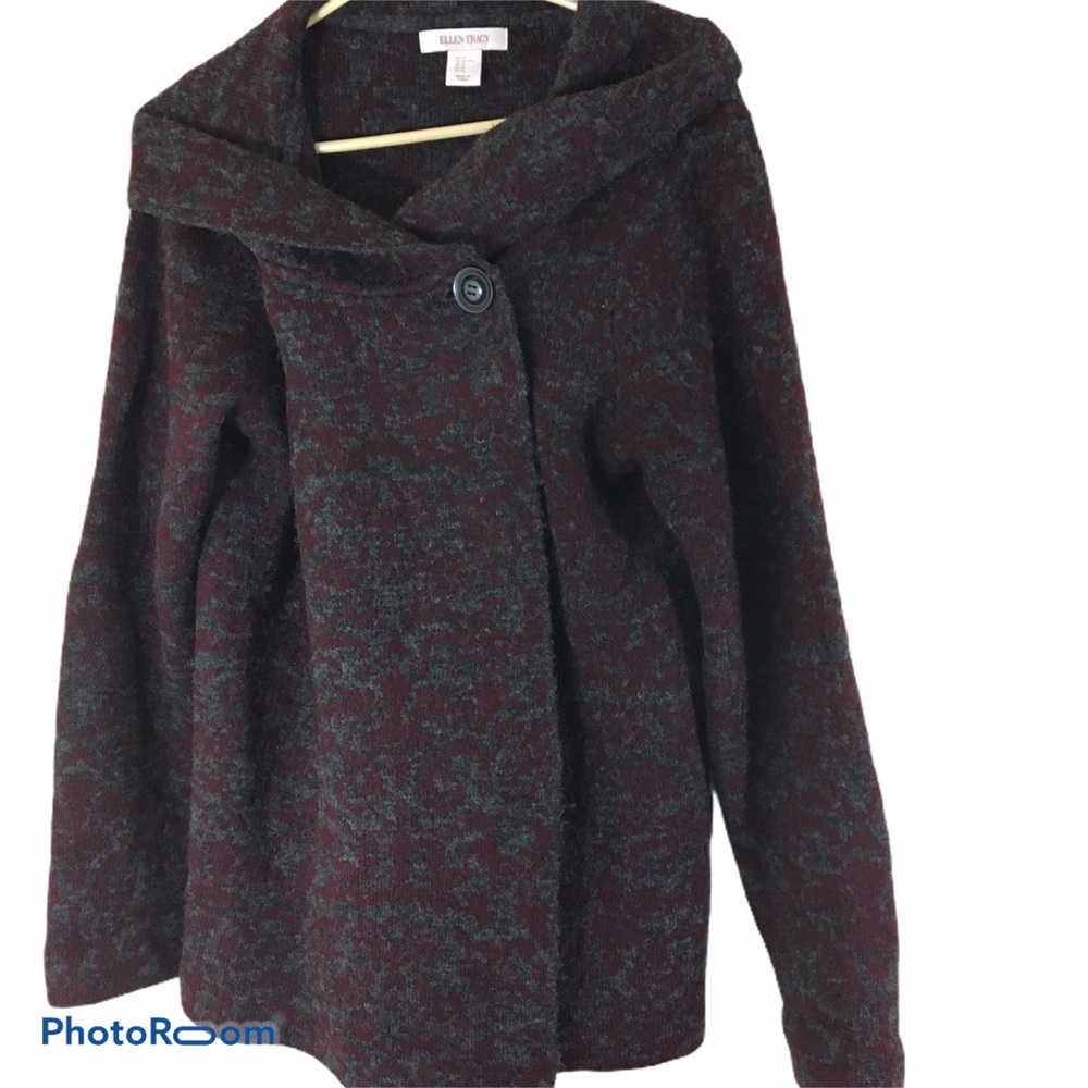 Ellen Tracy One Button Oversized Collar Sweater Size XL